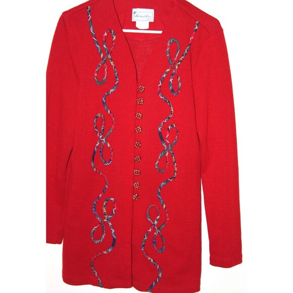Matthew David BL Knitted Red Sweater Jacket Loop Buttons Sz 12 Christmas Holiday - Picture 2 of 6